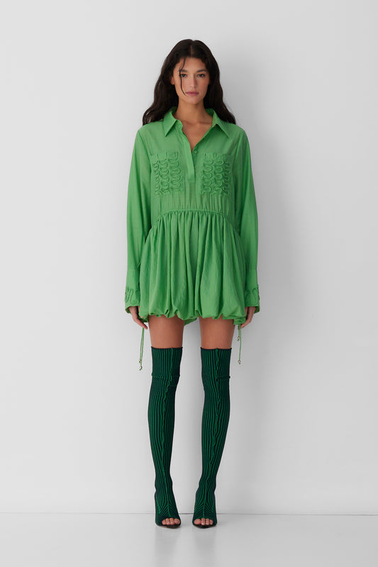 Mera Bubble Shirt Dress - Emerald