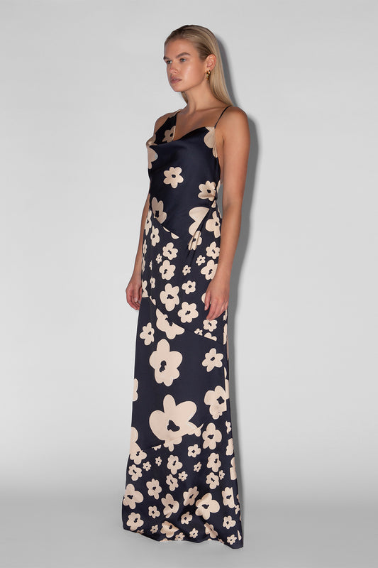 Amor Cowl Neck Dress - Navy Floral