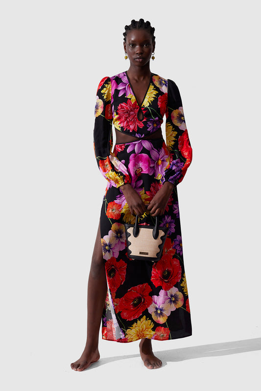 Orella Cut Out Maxi Dress - Blooms Noir