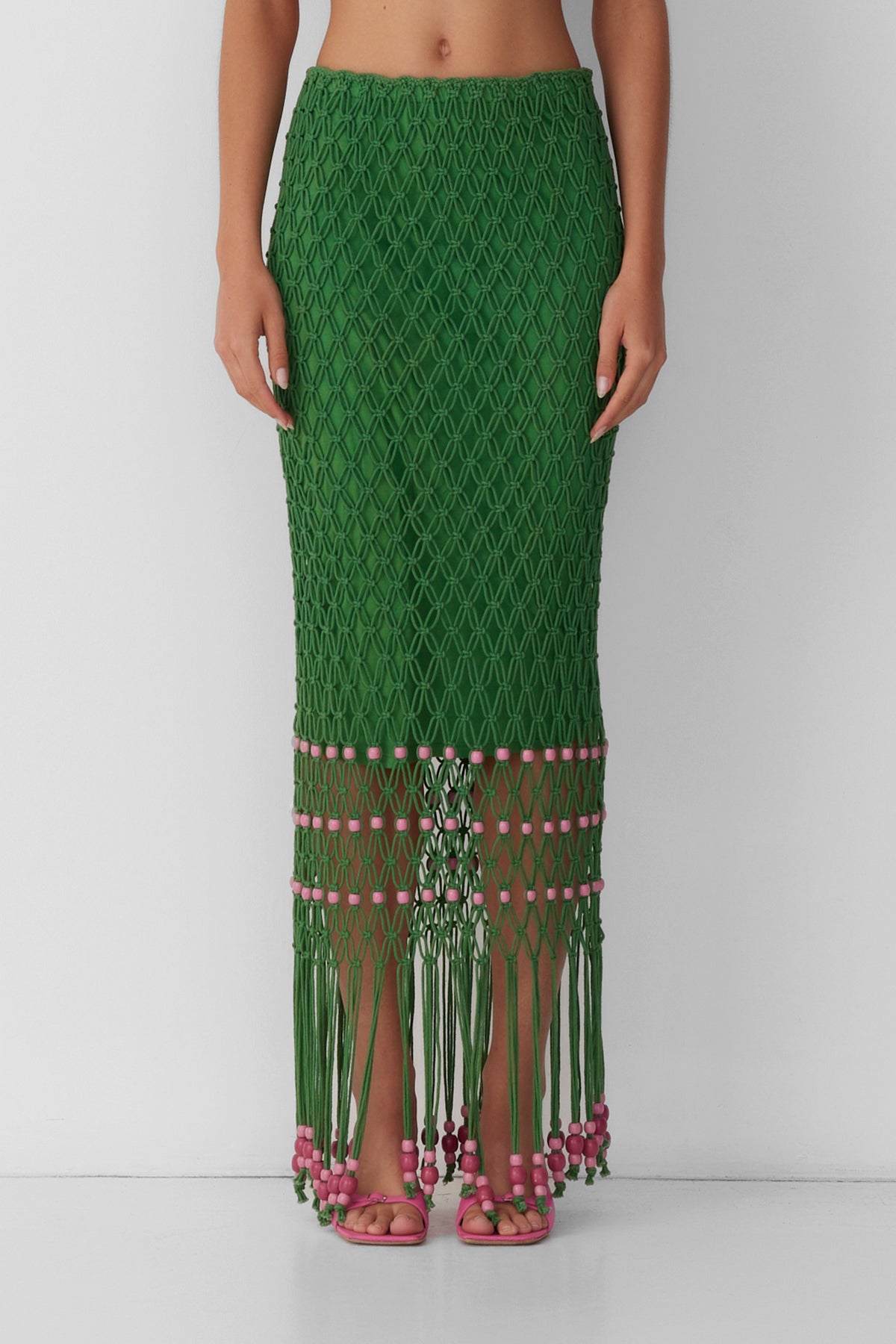 Reis Beaded Macrame Skirt - Emerald
