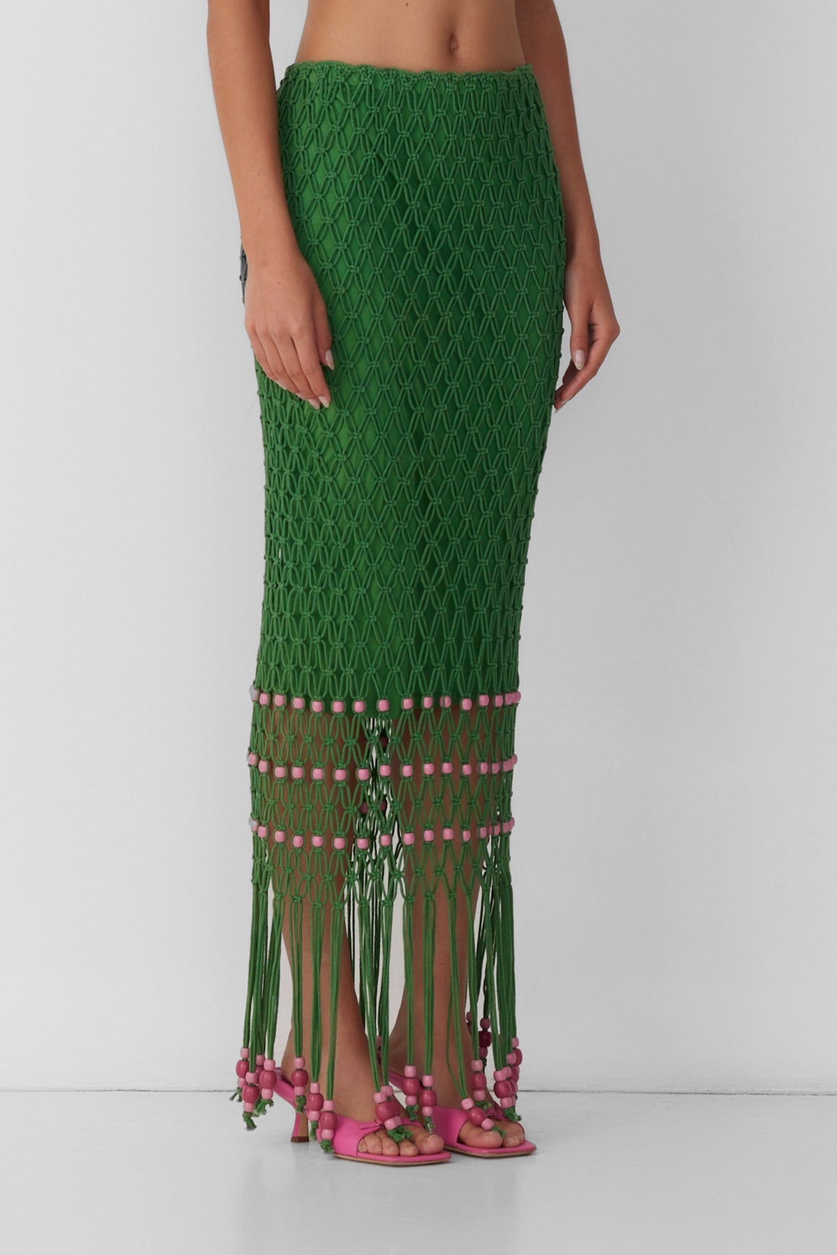 Reis Beaded Macrame Skirt - Emerald