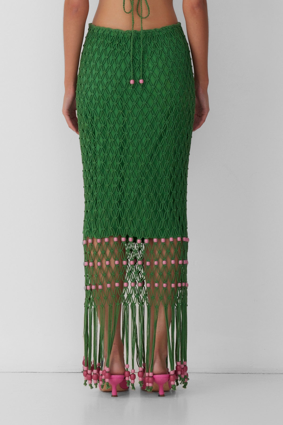 Reis Beaded Macrame Skirt - Emerald