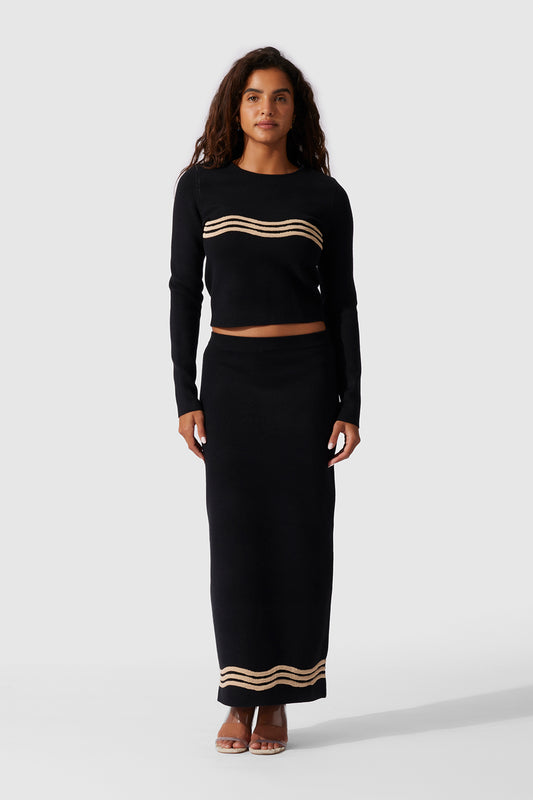Venaya Wave Knit Skirt - Noir
