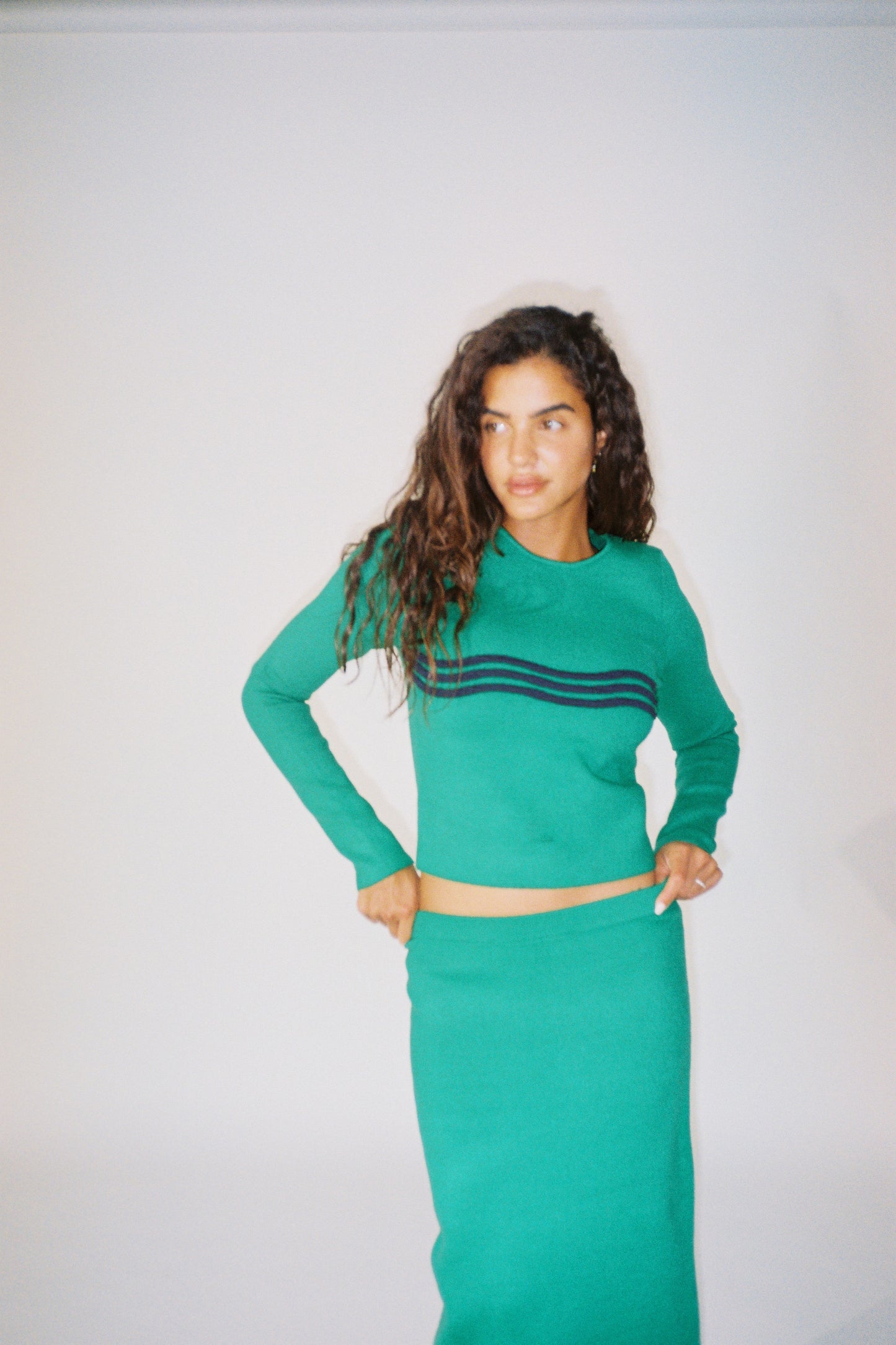 Venaya Wave Knit Skirt - Emerald