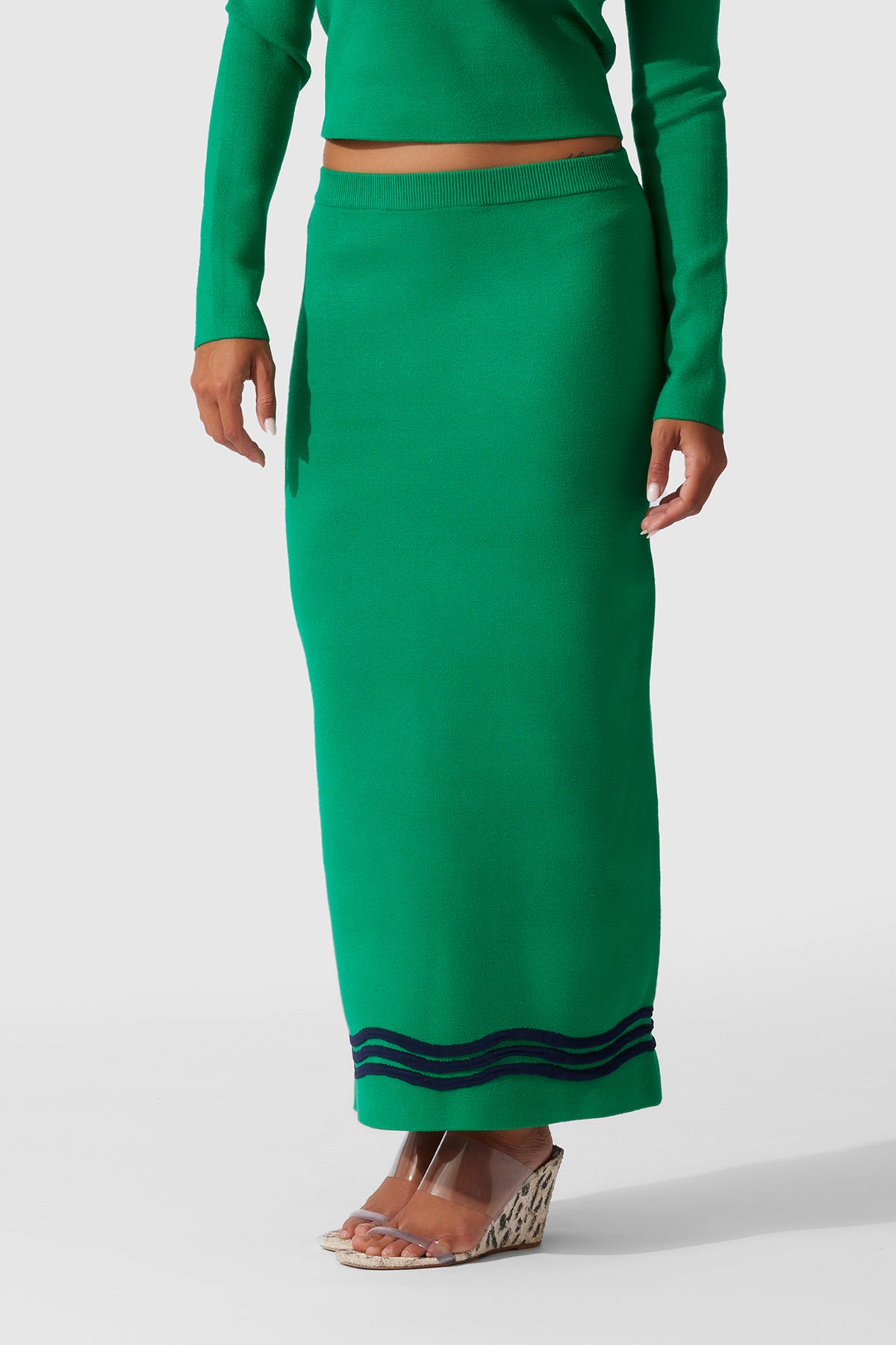 Venaya Wave Knit Skirt - Emerald
