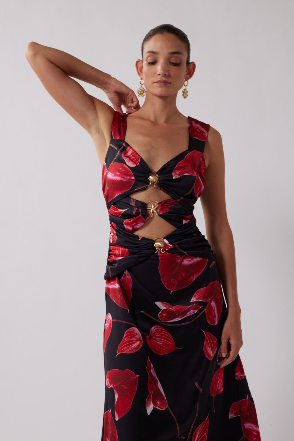 Merci Midi Dress - Noir Anthurium