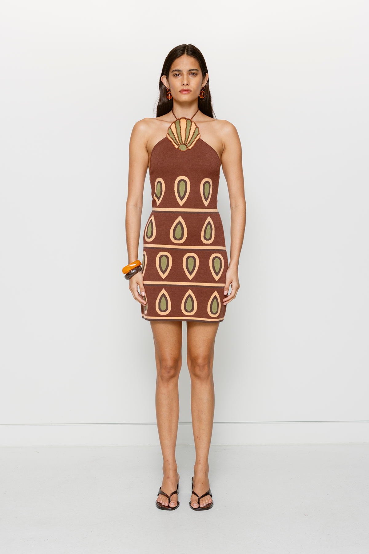 Concha Halter Mini Dress - Chocolate