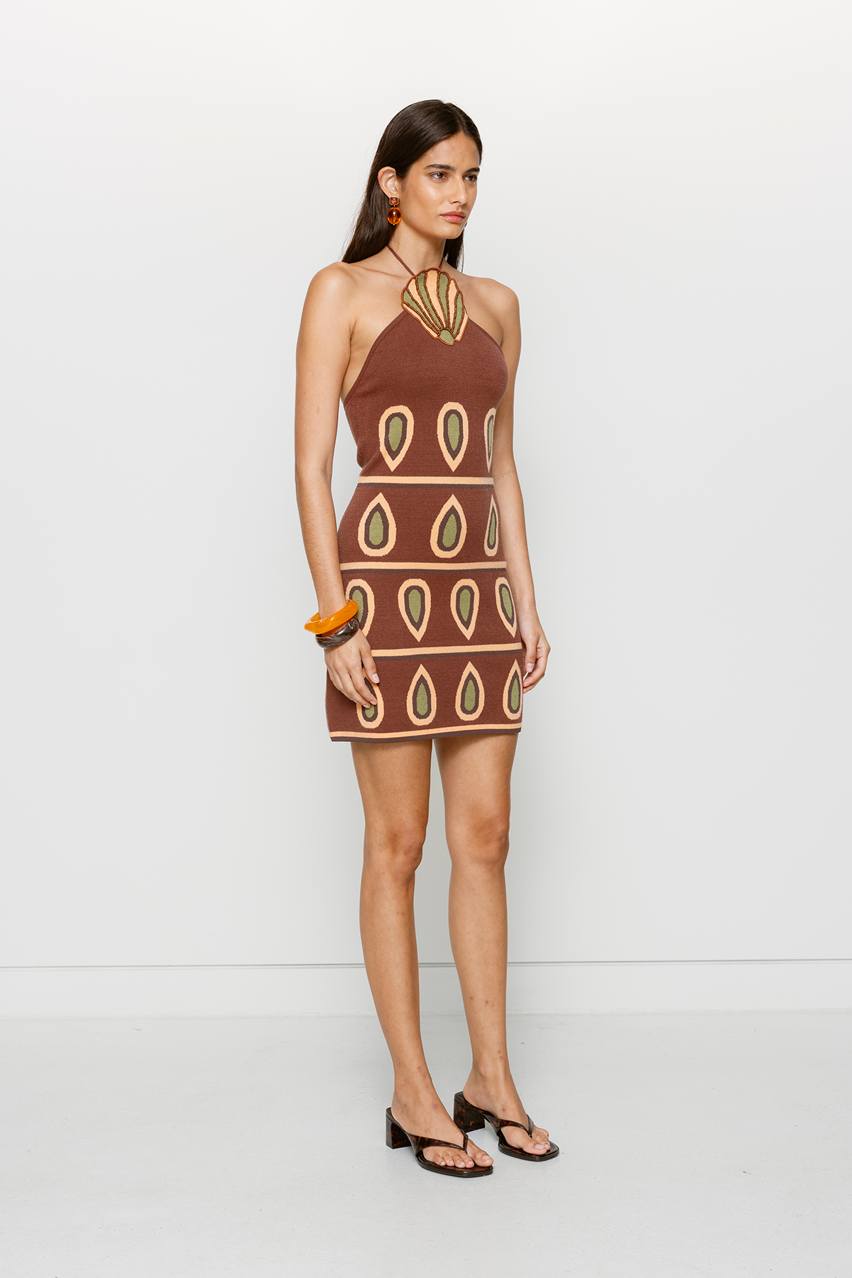 Concha Halter Mini Dress - Chocolate