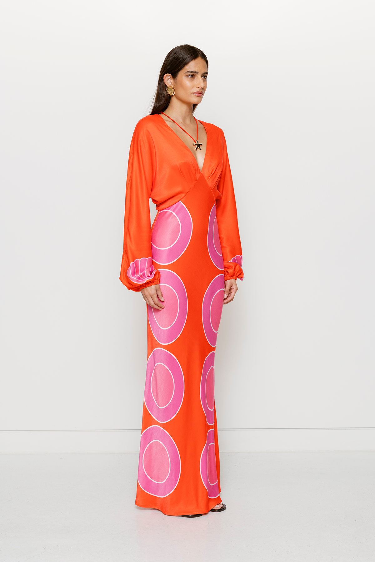 Concha Long Sleeve Maxi Dress - Cherry Shell The Wolf Gang Concha Long Sleeve Maxi Dress - Cherry Shell The Wolf Gang