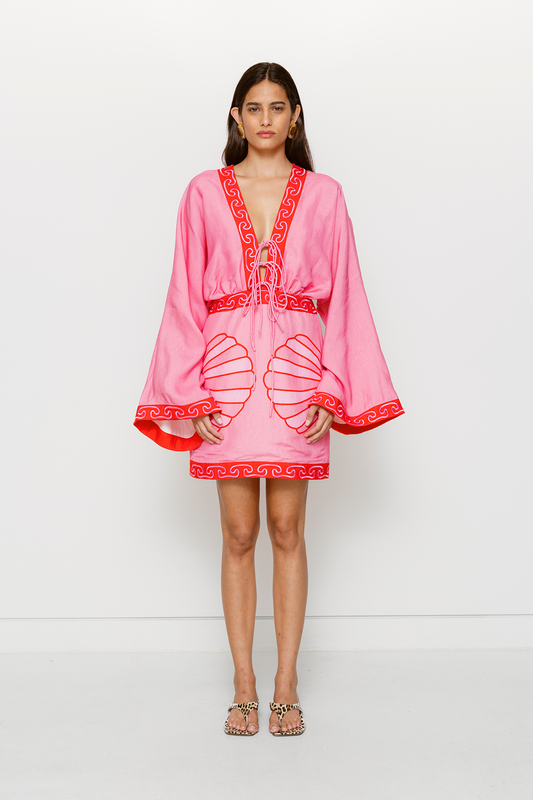 Concha Long Sleeve Mini Dress - Candy Shell