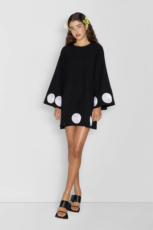 Filipa Embroidered Mini Dress - Noir