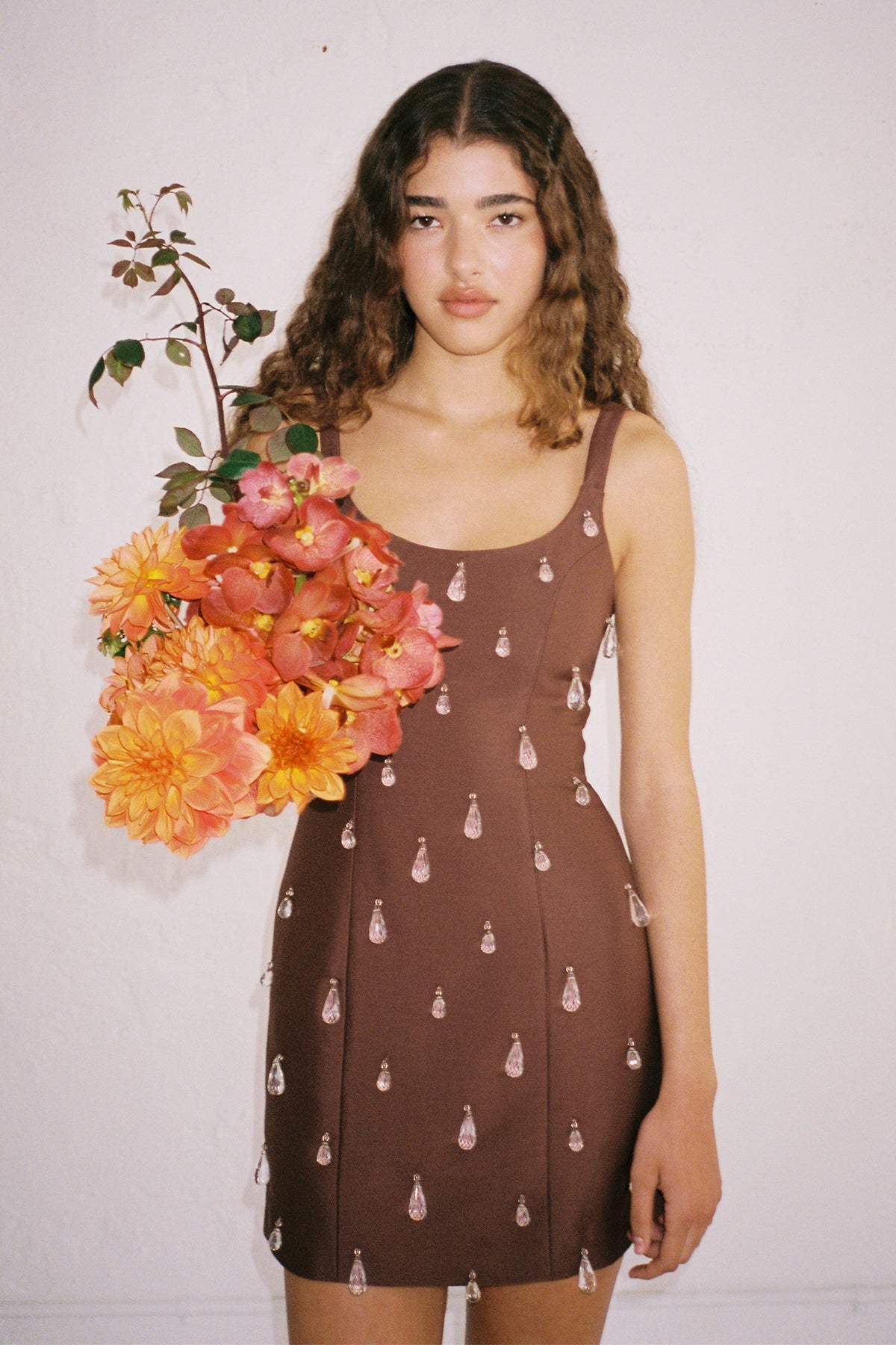 Luvia Beaded Mini Dress - Chocolate