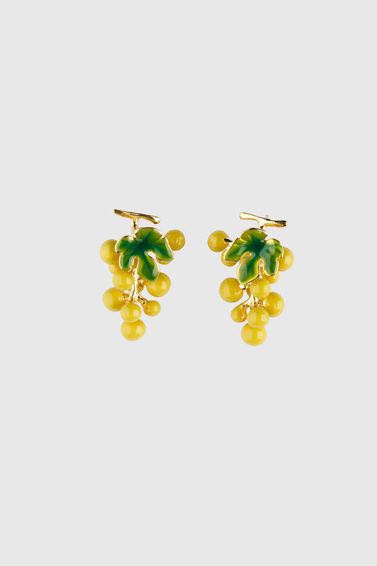 Women’s yellow statement earrings with clustered grape-like design and polished finish perfect for playful daytime or evening looks.