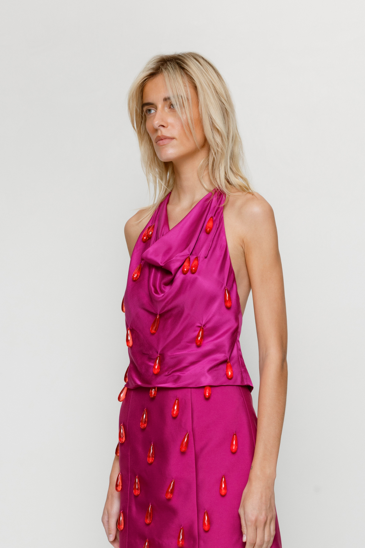 Joyas Cowl Neck Top - Fuchsia