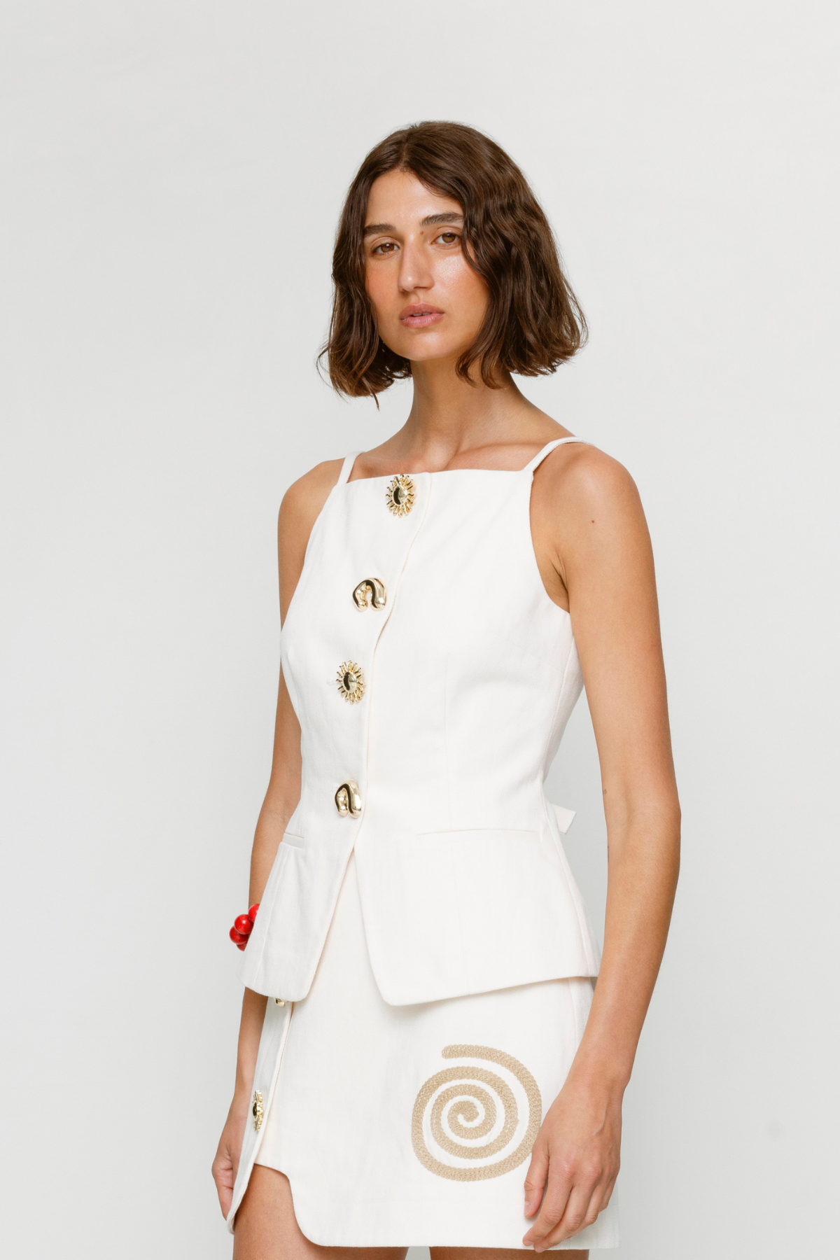 Sibel Denim Top - Ivory