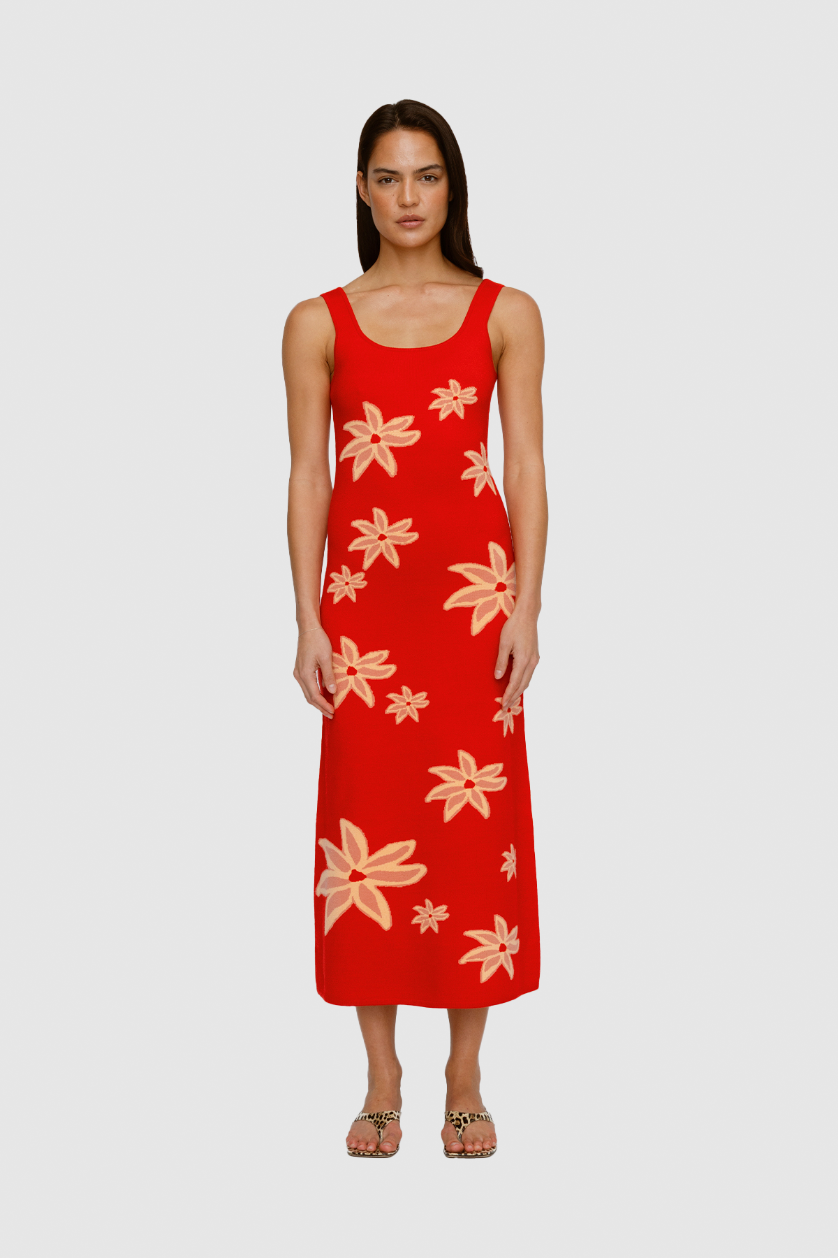 pearl trim knit dress Ribbed Knit Long Dress with Pearl Trim Details & Long Sleeves – Nevo main image 1