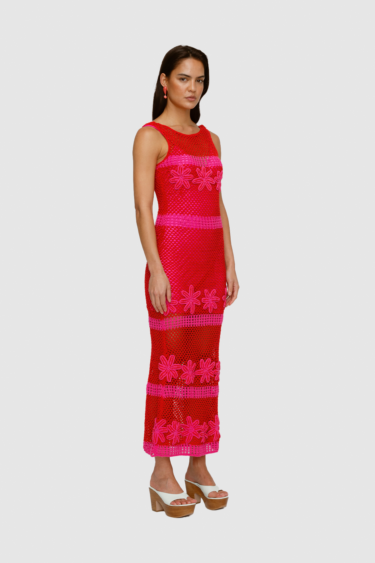 Alia Crochet Midi Dress - Fuchsia