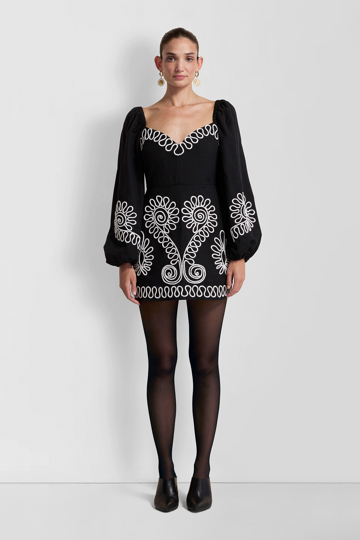 Carmensita Embroidered Mini Dress - Noir