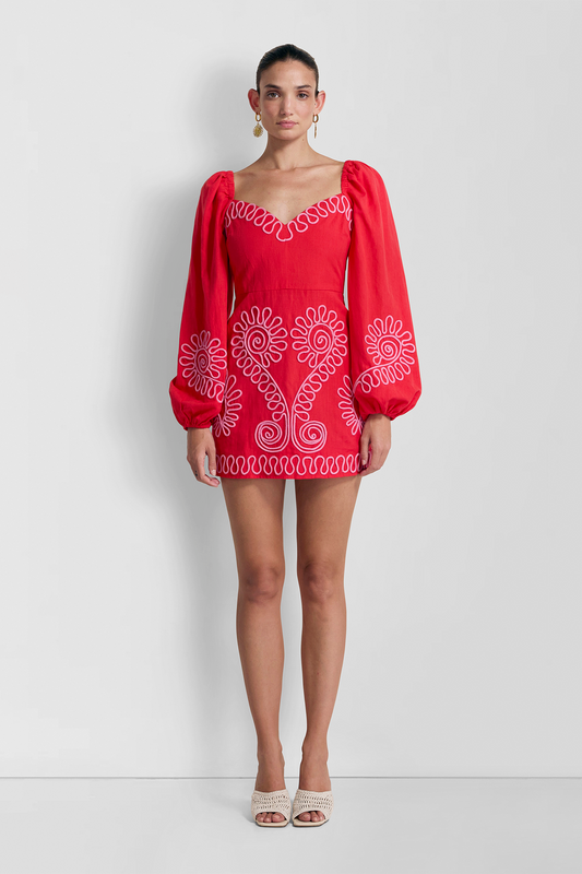Carmensita Embroidered Mini Dress - Rojo