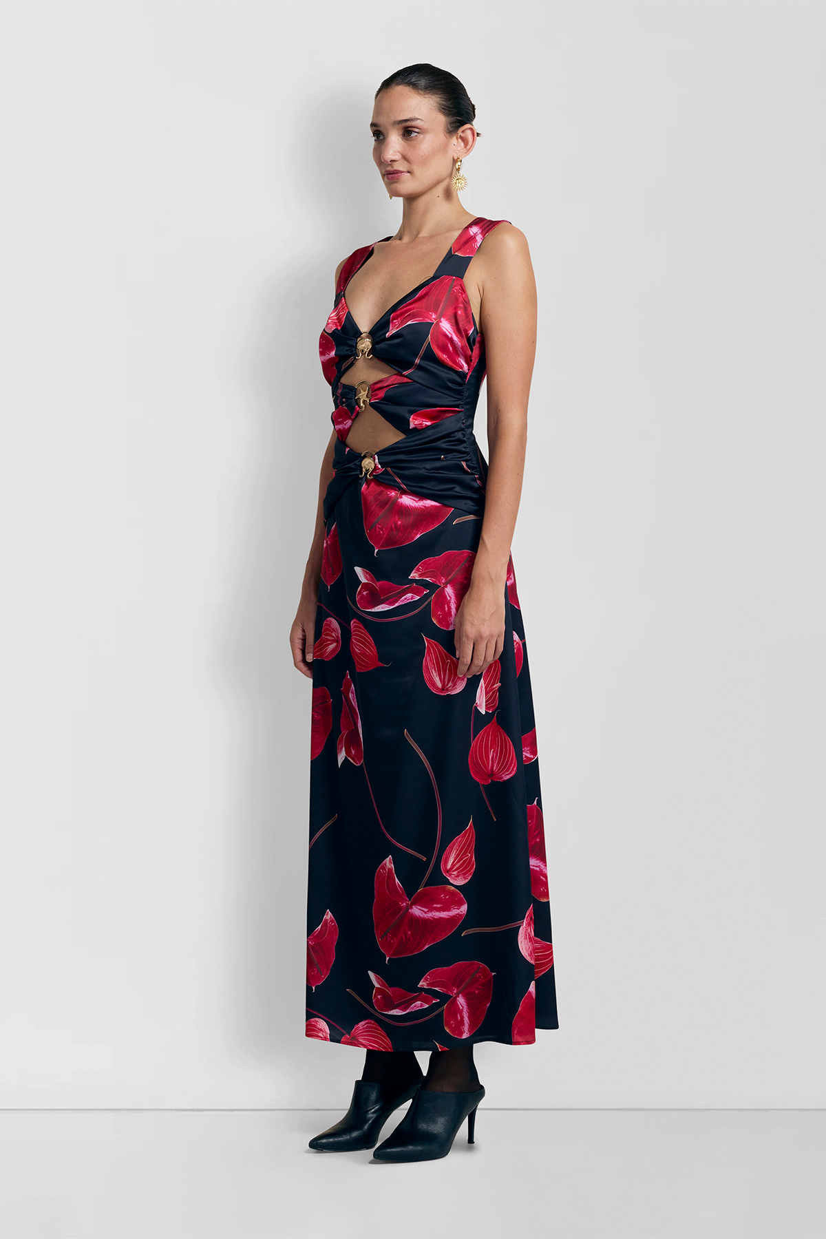 Merci Midi Dress - Noir Anthurium