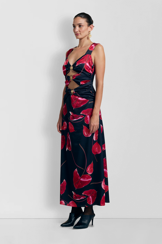 Merci Midi Dress - Noir Anthurium