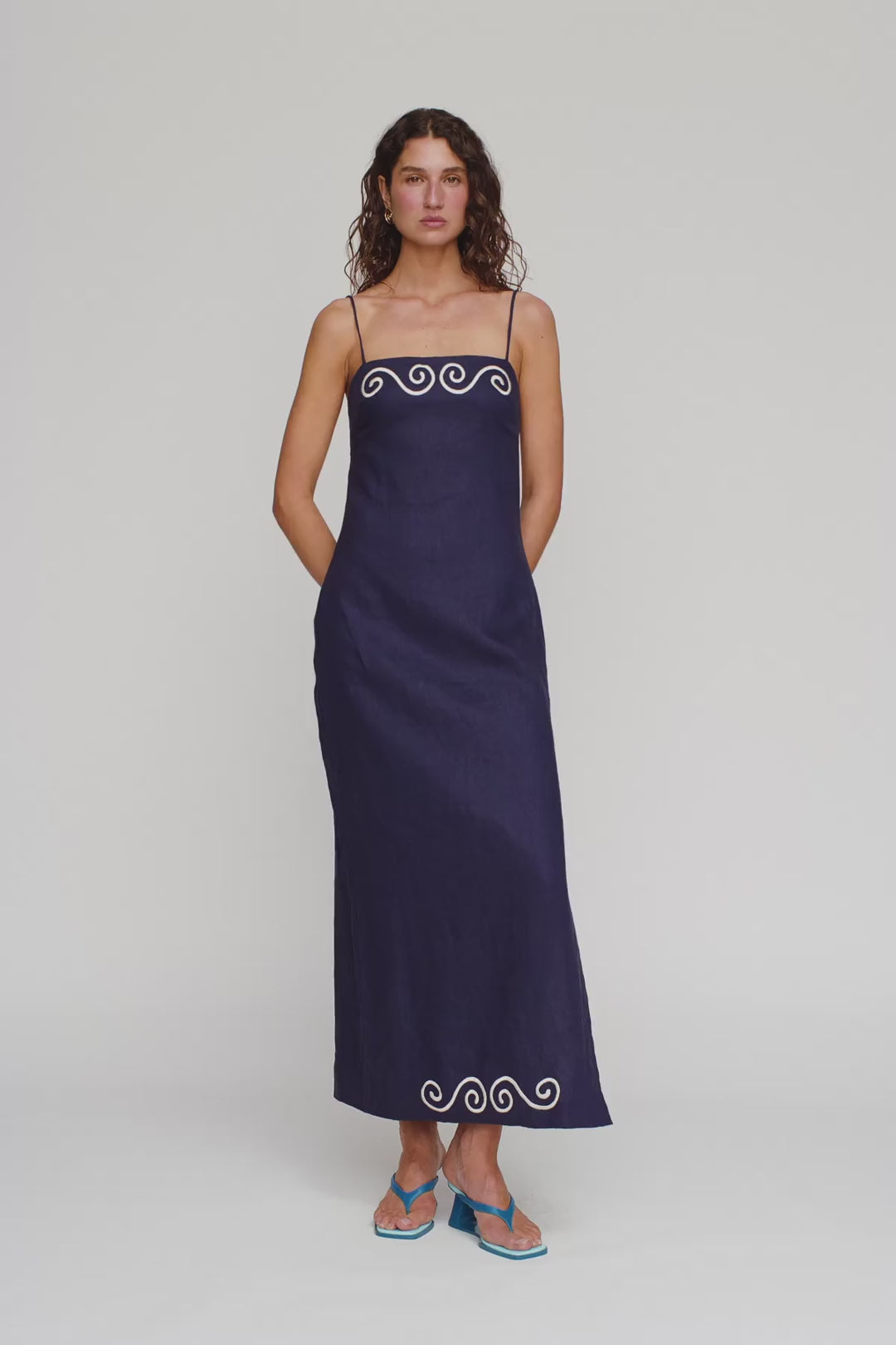 Seren Midi Dress in Navy by The Wolf Gang – video