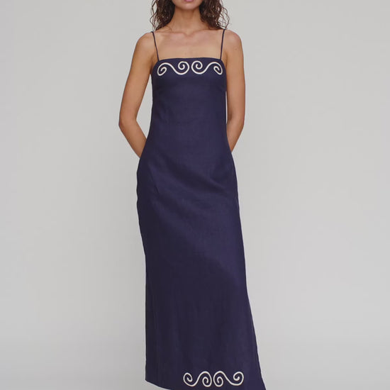 Seren Midi Dress in Navy by The Wolf Gang – video