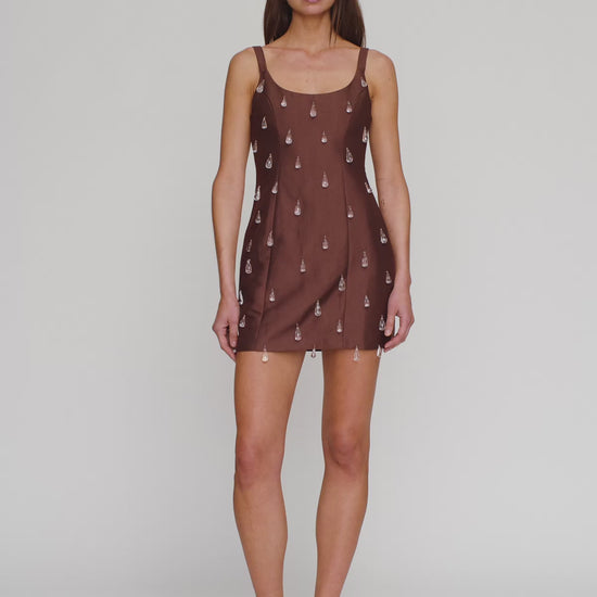Luvia Beaded Mini Dress - Chocolate