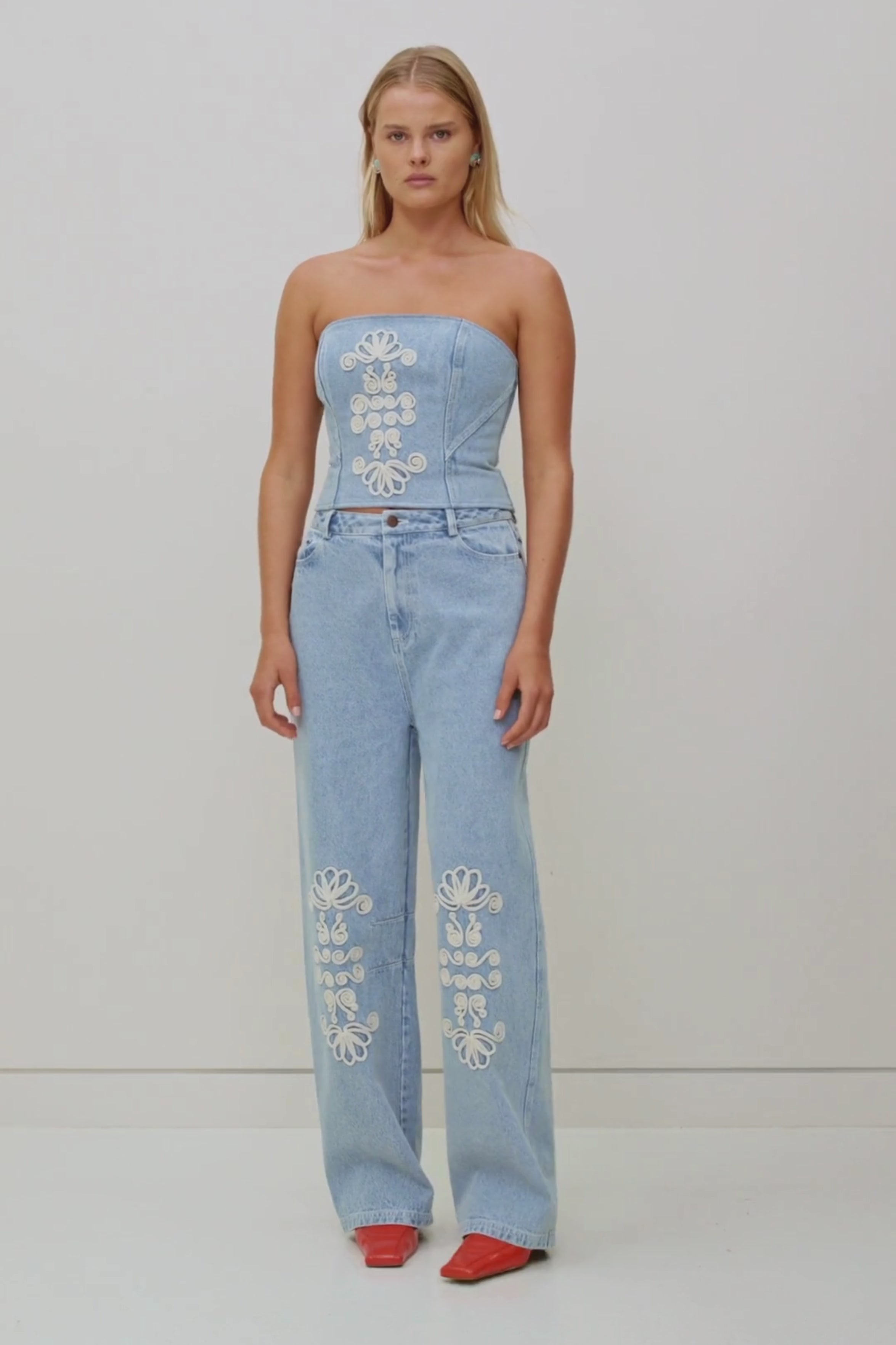 AMERI ★ TAYLOR OPAL DENIM BUSTIER AMERI ☆ TAYLOR OPAL DENIM BUSTIER トップス Ameri Vintage