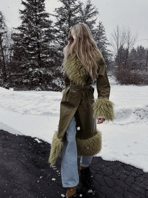 Halley wears the Abrigo Coat in size XS
