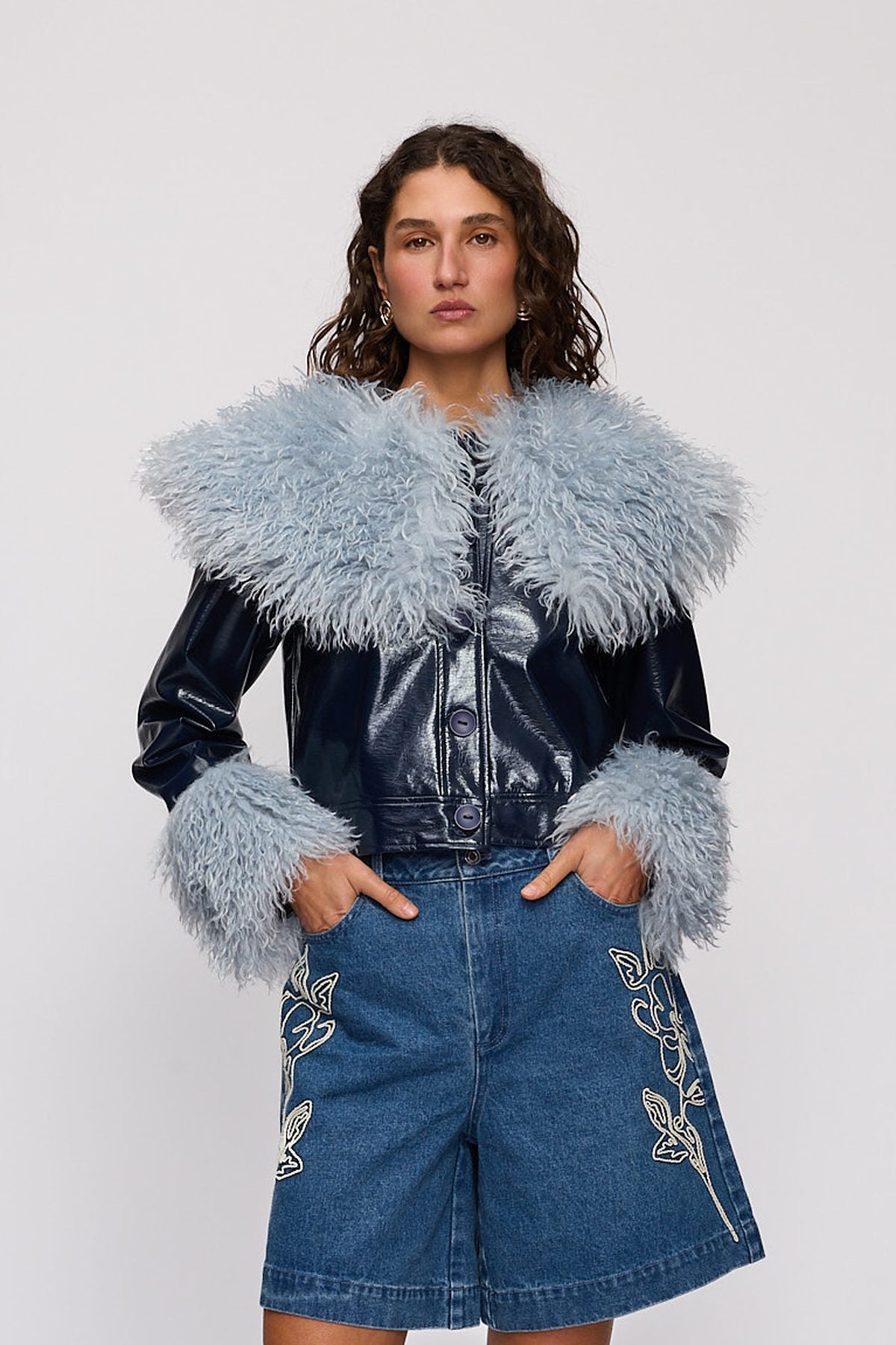 Abrigo Jacket in Storm by The Wolf Gang – close-up view