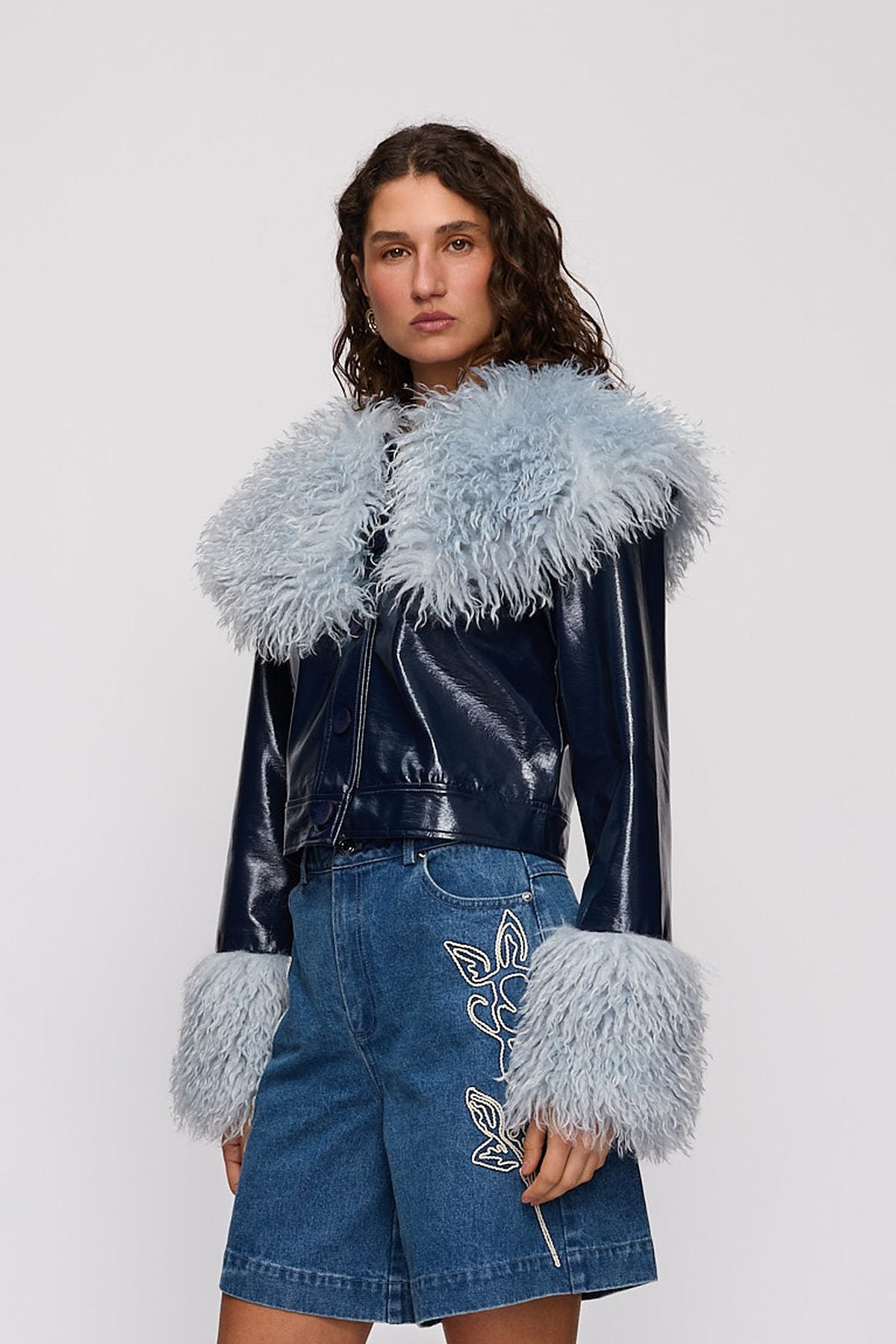 Abrigo Jacket in Storm by The Wolf Gang – close-up view