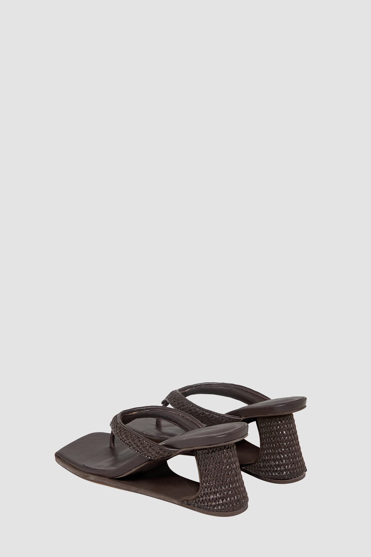 Allegra Heel in Brown by The Wolf Gang – side profile showing the sculptural wooden wedge