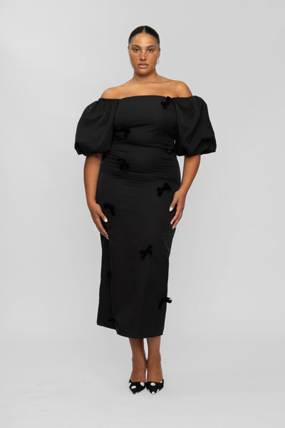 the wolf gang amar bow midi dress Amar Midi Dress - Noir