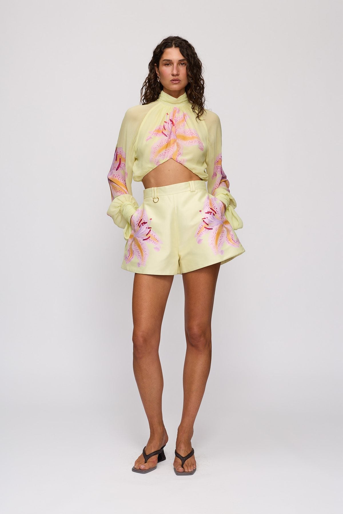 Celia Blouse in Candy Hibiscus by The Wolf Gang – full-length view