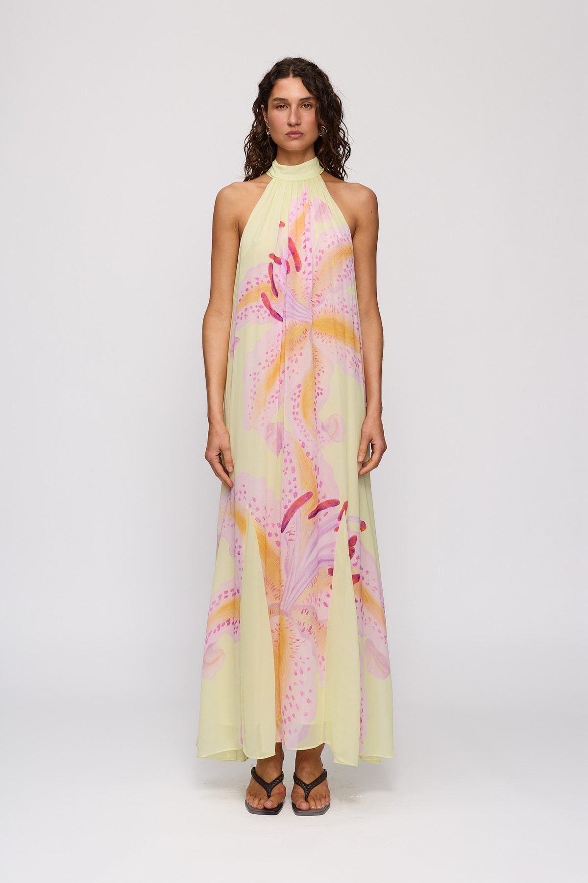 Celia Maxi Dress in Candy Hibiscus by The Wolf Gang – front full-length view