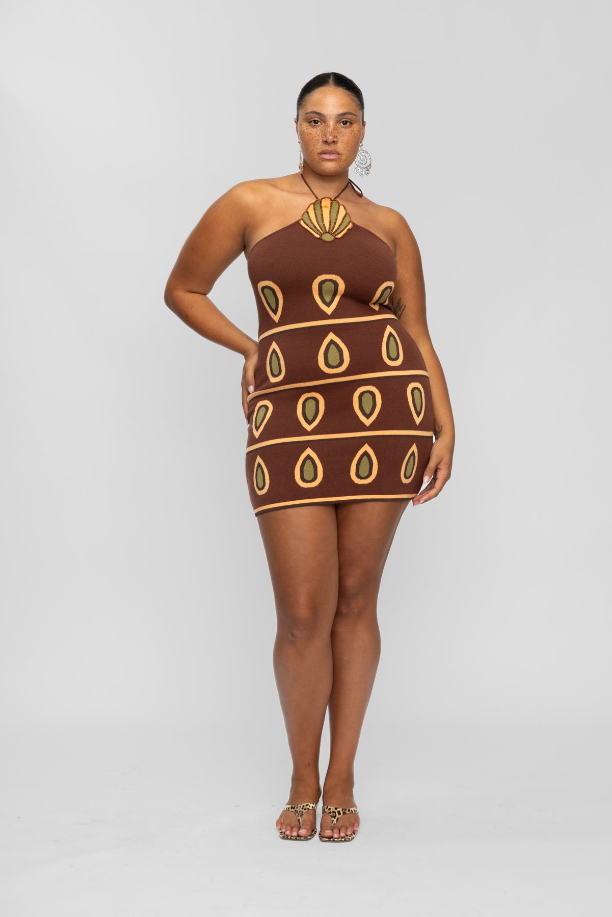 Concha Halter Mini Dress - Chocolate