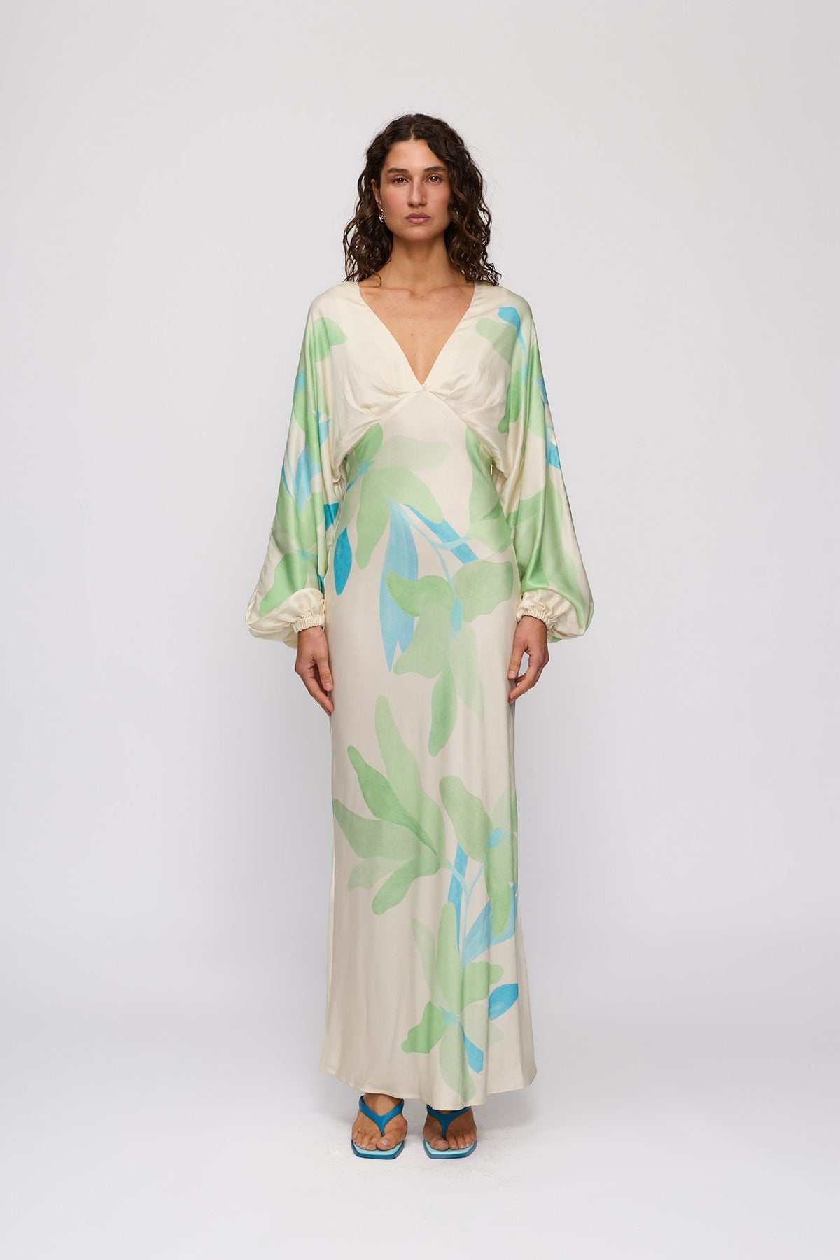 Concha Maxi Dress in Ocean Lily by The Wolf Gang – front full-length view