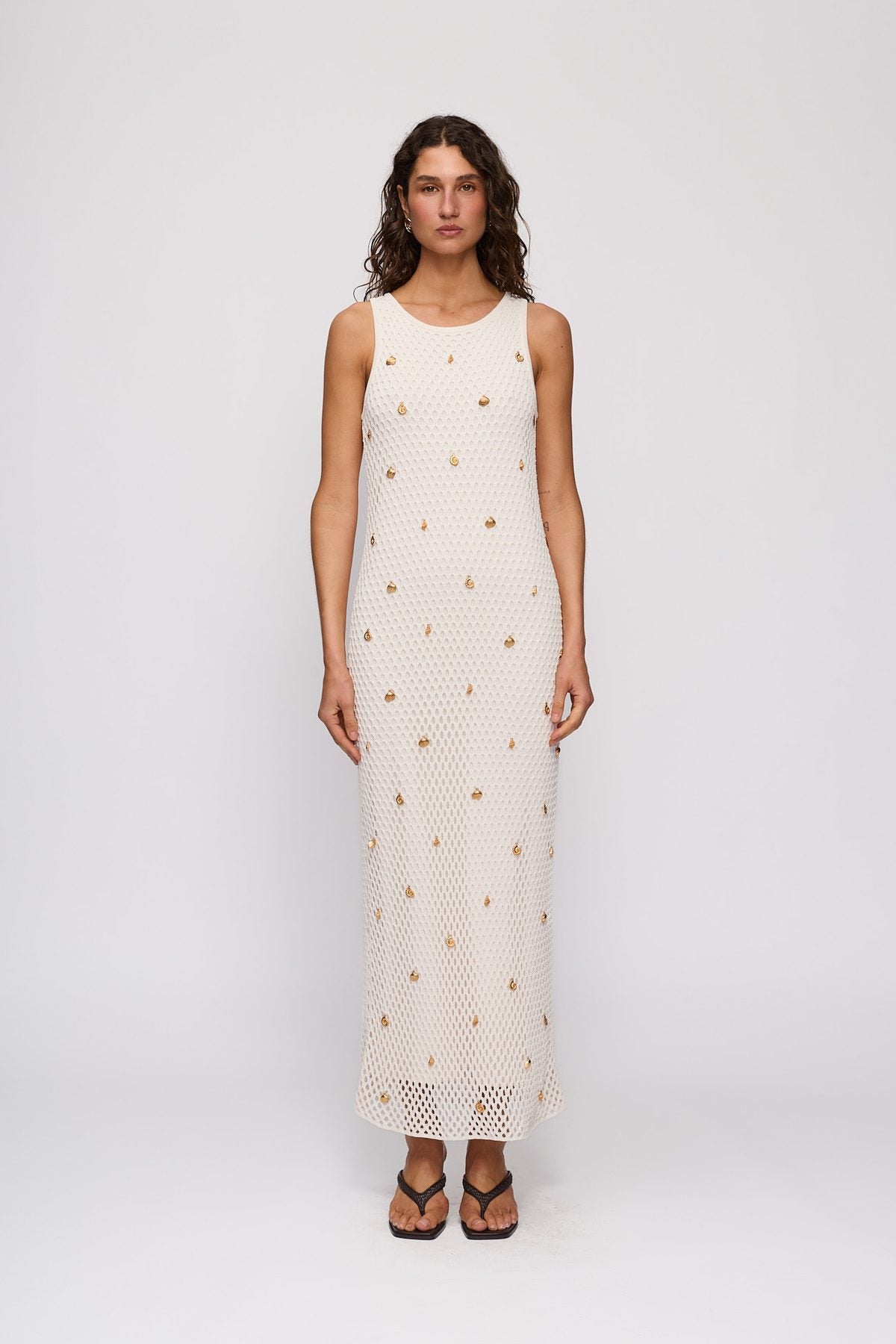 El Calo Maxi Dress in Ivory by The Wolf Gang – front full-length view