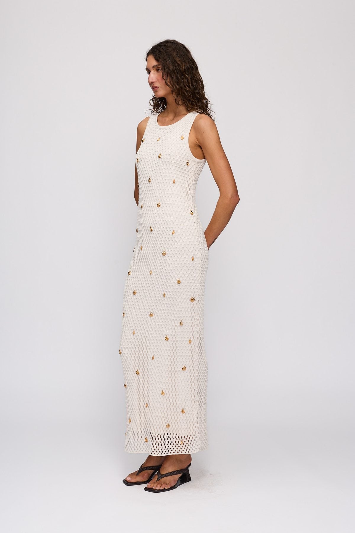 El Calo Maxi Dress in Ivory by The Wolf Gang – full-length view