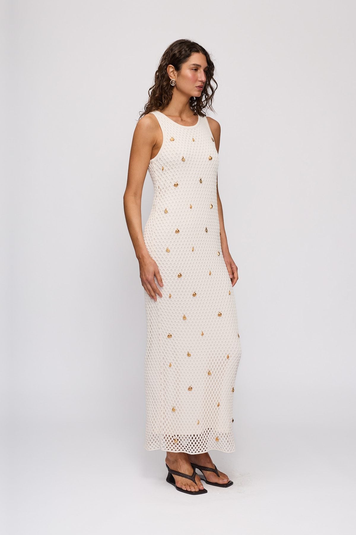 El Calo Maxi Dress in Ivory by The Wolf Gang – full-length view