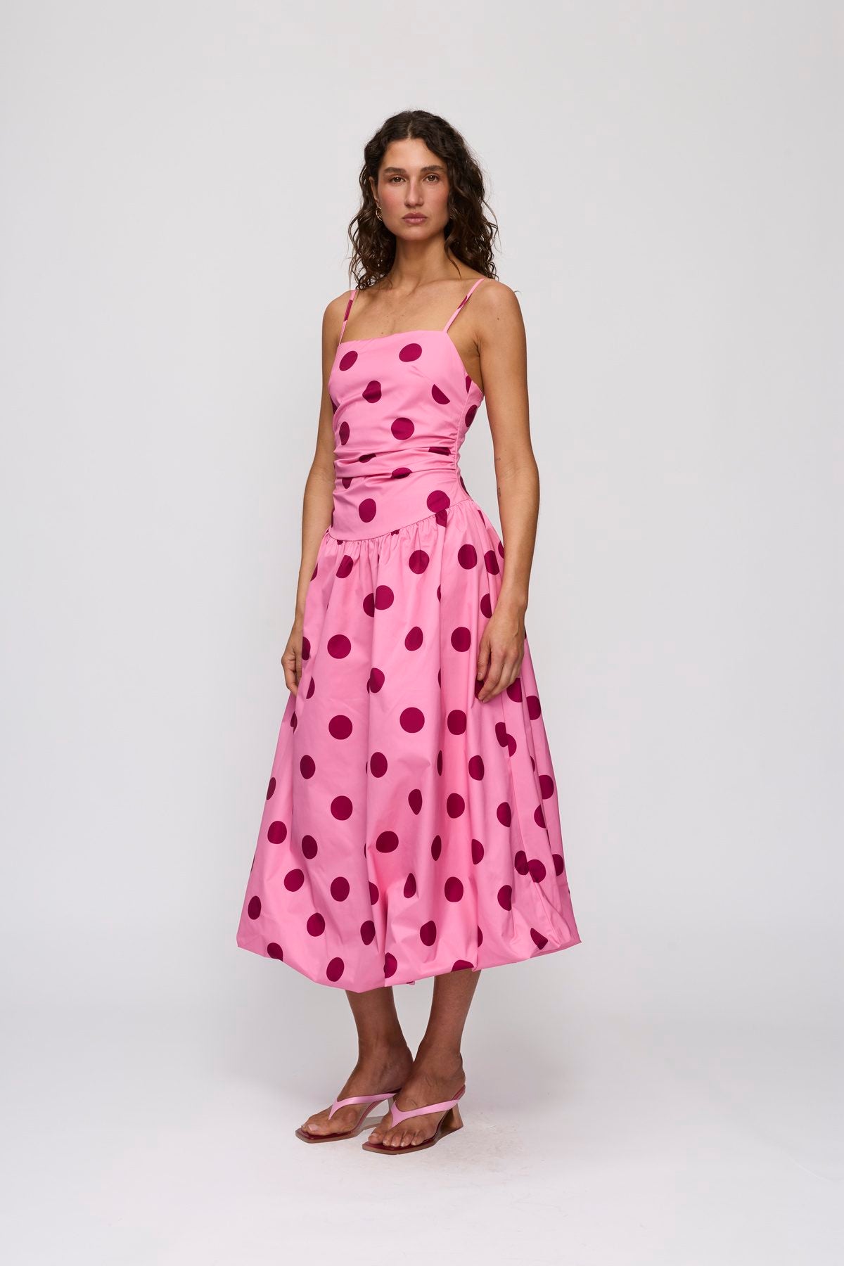 Gaia Bubble Maxi Dress in Candy Spot by The Wolf Gang – full-length view