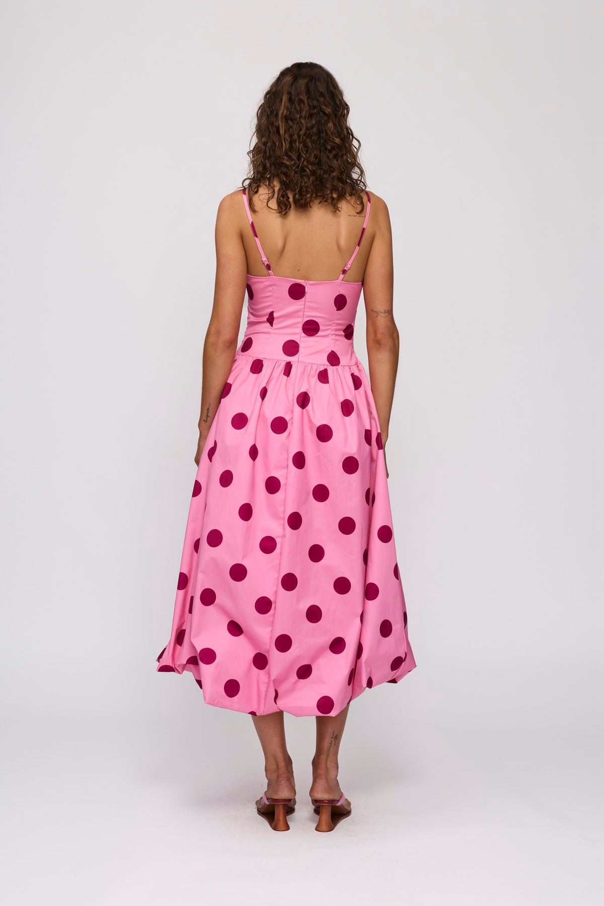 Gaia Bubble Maxi Dress in Candy Spot by The Wolf Gang – back view