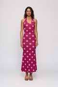 Giro Halter Dress in Berry Spot by The Wolf Gang – front full-length view