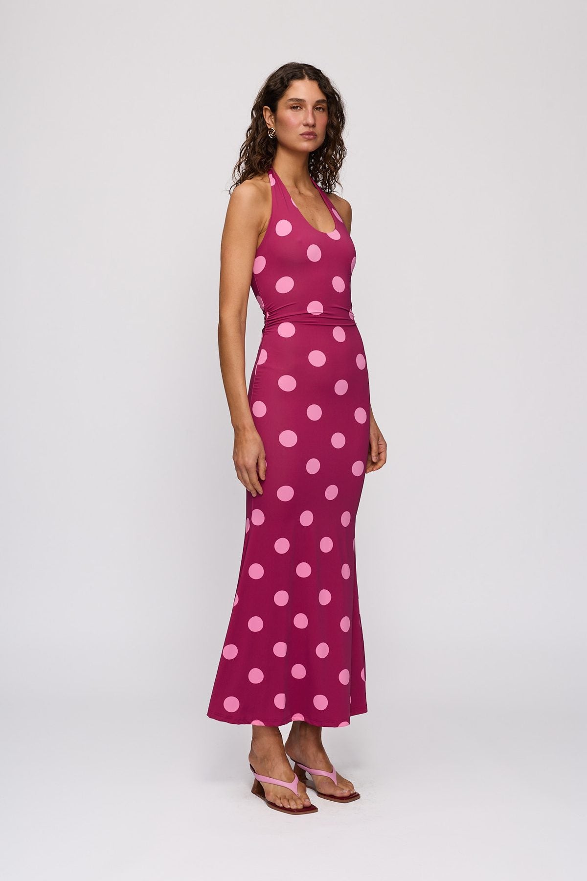 Giro Halter Dress in Berry Spot by The Wolf Gang – full-length view