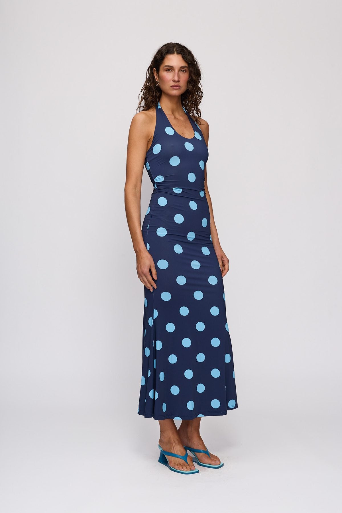 Giro Halter Dress in Storm Spot by The Wolf Gang – full-length view