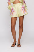 Labelle Mini Short in Candy Hibiscus by The Wolf Gang – close-up view