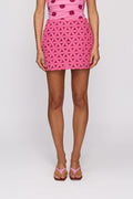 Leilo Mini Skirt in Berry by The Wolf Gang – front close-up of skirt