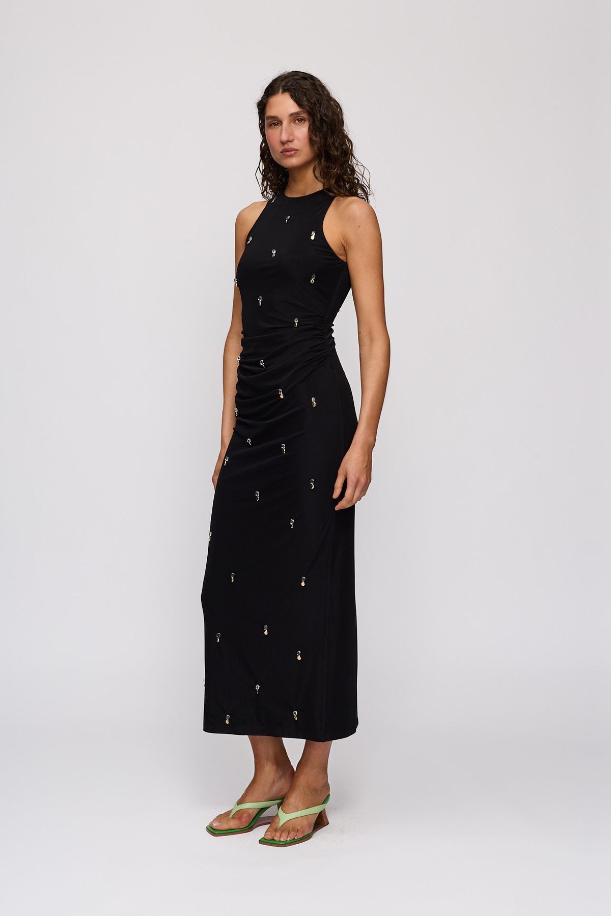 Melba Midi Dress in Noir by The Wolf Gang – full-length view