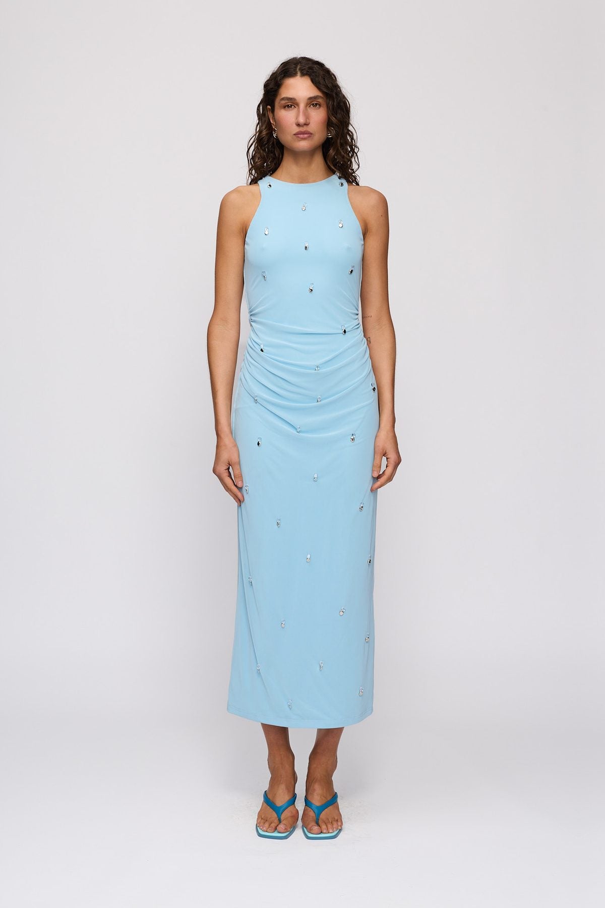 Melba Midi Dress in Sky by The Wolf Gang – front full-length view